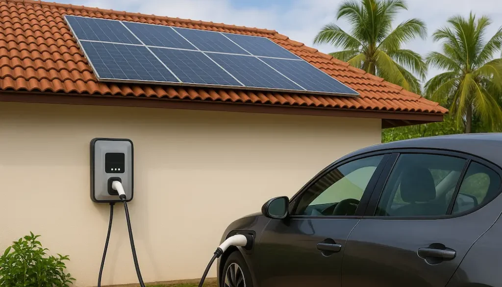 EV charger installation in Kerala with an electric vehicle plugged into a home charging station