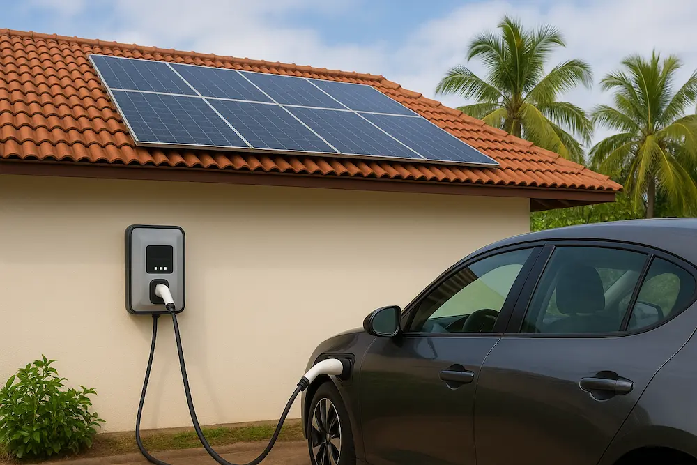 EV charger installation in Kerala with an electric vehicle plugged into a home charging station
