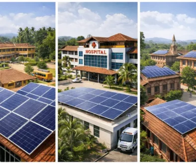 Solar installation on school, hospital, and college rooftops in Kerala.